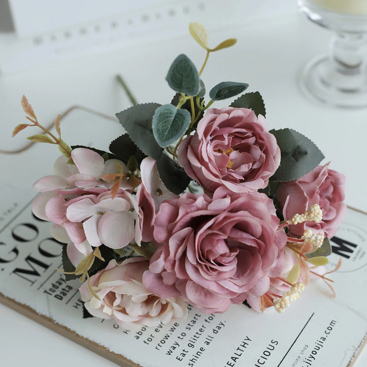 10PCS Artificial Peony Flowers Silk Hydrangea Rose Living Room Home Vase Garden Yard Wedding Bridal Bouquet Diy Party Decoration