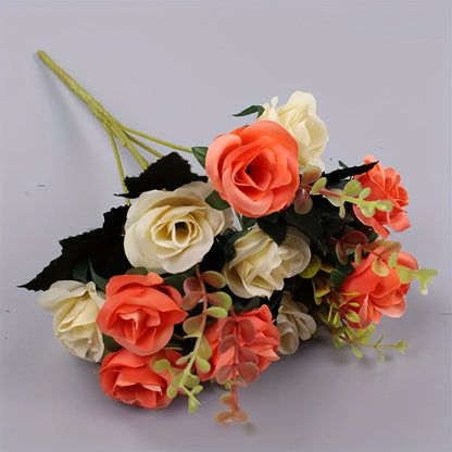 12 Heads Rose Artificial Flowers Fake Two Color Flowers with Stems Faux Roses Flower Bouquets Home Wedding Christmas Party Decor