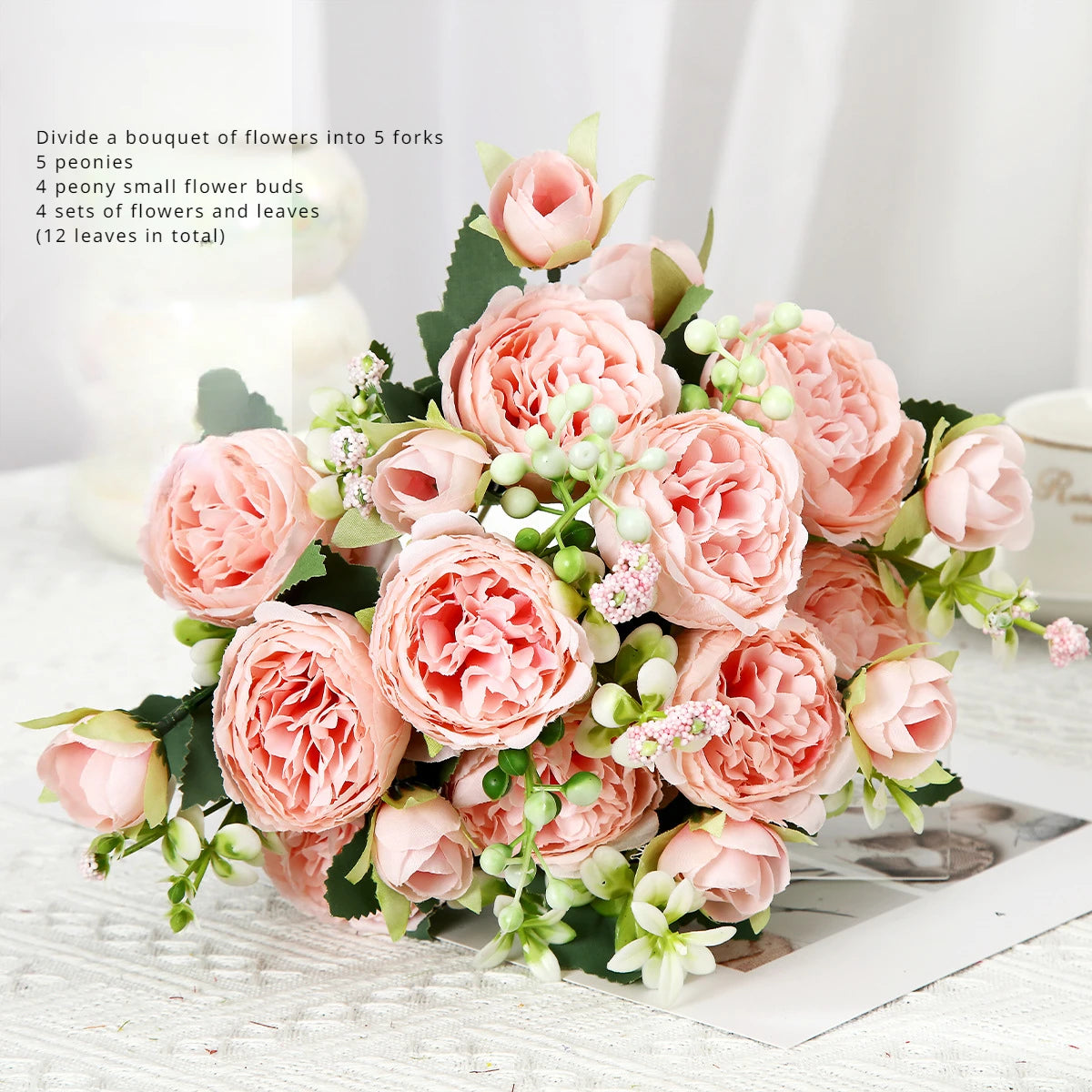 Artificial Roses Bundles of Silk Flowers Handmade Plastic Artificial Flowers Home Flower Arrangement Peony Wedding Decoration