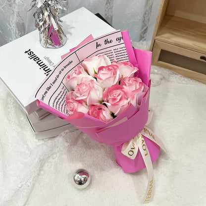 9 Heads Artificial Rose Bouquet Hand Holding Red Flower Birthday Valentine's Day Gift Wedding Bride Decoration Artificial Flower