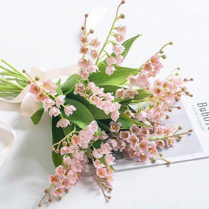 5pcs Lily of The Valley Artificial Flowers Silk Fake Flower for Bridal Wedding Bouquet Home Garden Party Living Room Decoration