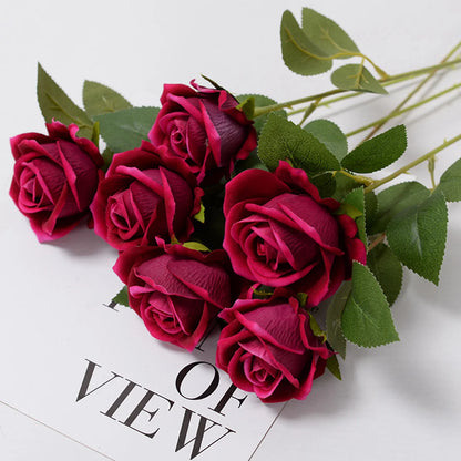 10pcs Artificial Flowers Silk Roses Long Branch Valentine's Day Bridal Bouquets Wedding Home Vase Table Decorations DIY Gift Box