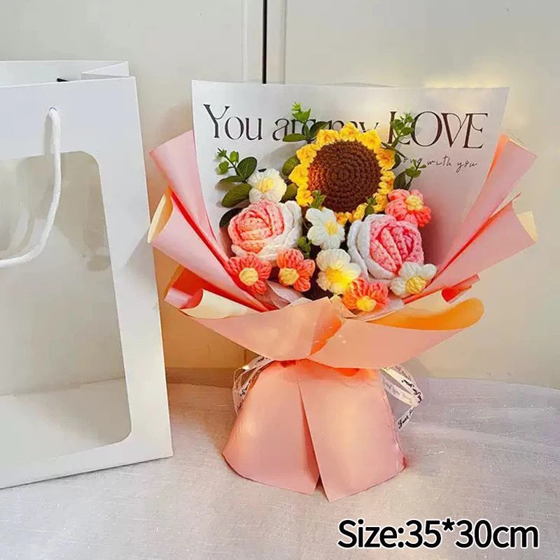 Crochet Flower Bouquet Teachers Day Gift Handmade Knitted Flower Bouquet Finished Handwoven Flower Wedding Flower Christmas Gift