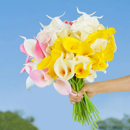 5Pcs White PU Fake Flower Artificial Real Touch Calla Lily For Wedding Bridal Bouquets Home Table Flowers Bouquet Decorations