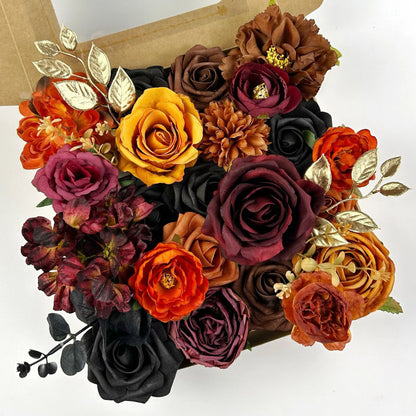 Yannew Terracotta Artificial Flowers Combo Box for DIY Wedding Bridal Bouquets Champagne Flower with Stem Arrangement Cake Decor