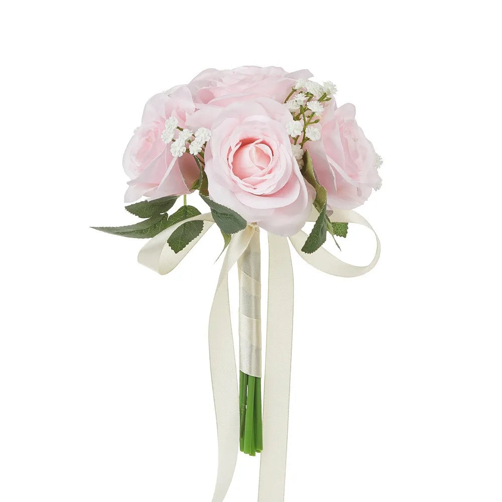 Silk Flower Bridal Bouquet Pre-Made Bowknot Wedding Bouquets for Bride Reusable Fake Flower Artificial Rose Bouquet
