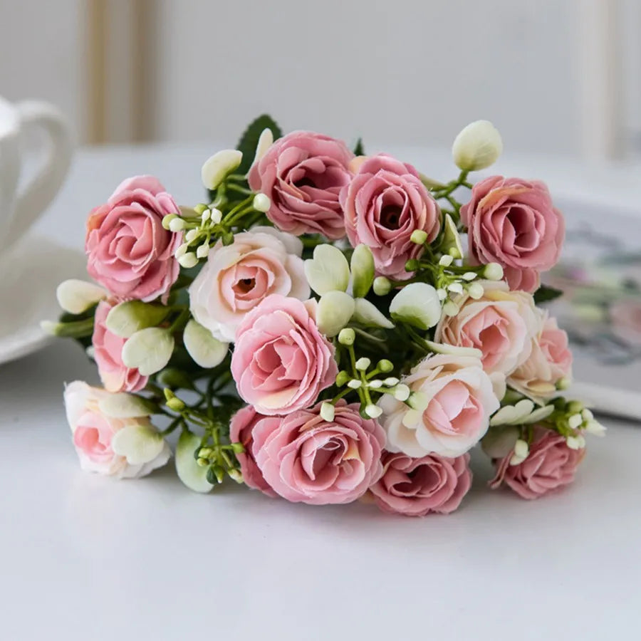 Artificial Flowers Silk Roses Wedding Bridal Bouquets Home Room Table Outdoor Garden Yard Wreath Festival Vase DIY Gifts Decora