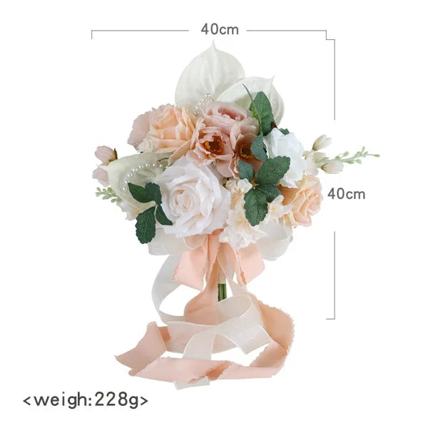 European Bridal Bouquets Wedding Flowers 40*40cm Wedding Accessories Pink with White Flowers Pearls