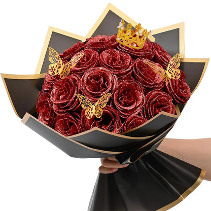 10Pcs/set Red Glitter Roses Bouquet DIY Gift Set Artificial Flower for Valentines Mother's Day Gift Home Wedding Decoration