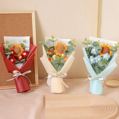 Artificial Flower Crochet Bouquet Handmade Anniversary Sunflower Daisy Bouquet Eternal Flower Mothers Day Birthday Gift