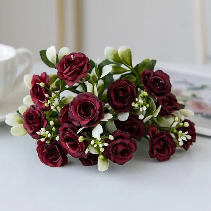 Artificial Flowers Silk Roses Wedding Bridal Bouquets Home Room Table Outdoor Garden Yard Wreath Festival Vase DIY Gifts Decora