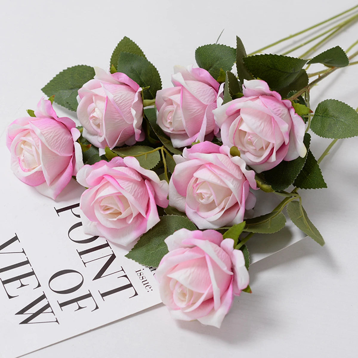 10pcs Artificial Flowers Silk Roses Long Branch Valentine's Day Bridal Bouquets Wedding Home Vase Table Decorations DIY Gift Box