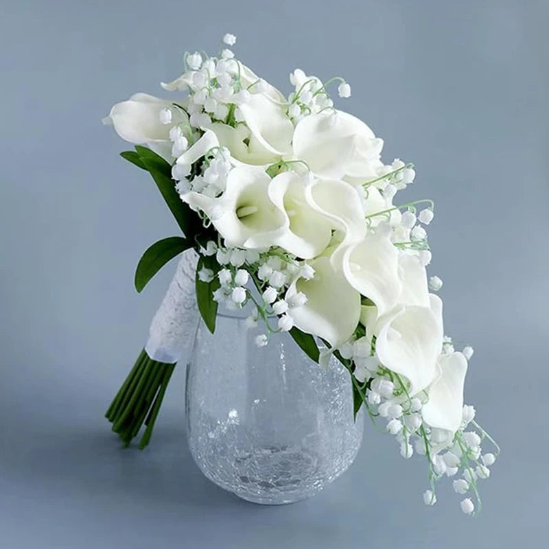 5Pcs White Silk Artificial Calla Lily Tulip Wedding Bride Bouquet for Home Room Decorations DIY Craft Wreath Gifts Accessories