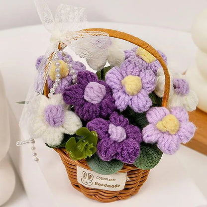 1PC Handmade Crochet Flower Bouquets Knitted Flowers for Christmas Wedding Housewarming Living Room Display