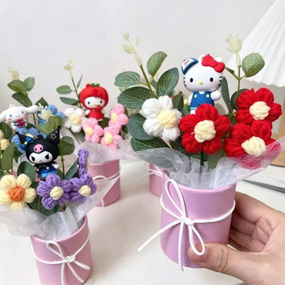 Genuine Sanrio Characters With Artificial Flower Creative Hugging Bucket Bouquet Christmas Valentine Birthday Gifts For Girls