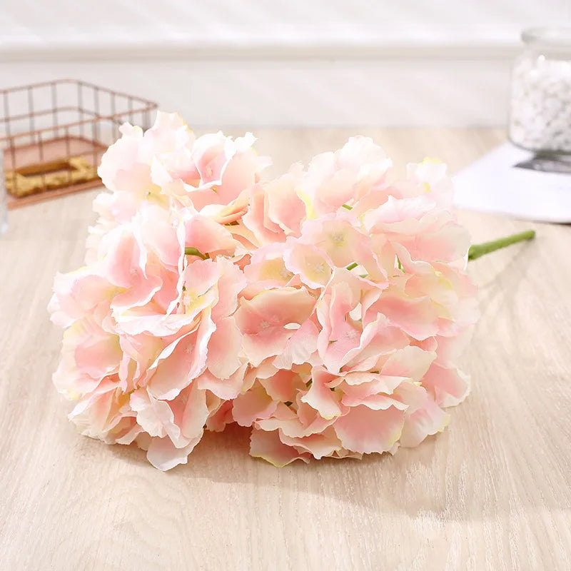 48CM Long 5 Heads Silk Hydrangea Heads with Stems Artificial Hydrangea Flower Head for Home Wedding Party Baby Shower Decoration