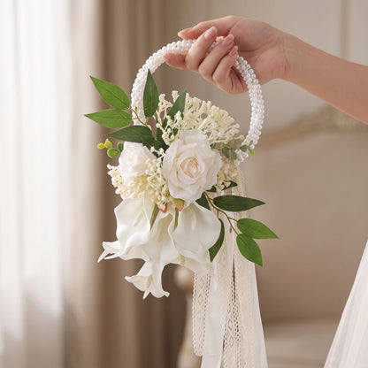 Wedding Bouquet with Pearl Handle Decorative Bridal Bouquet with Pearl Handle Handheld Flower Arrangement Elegant Flowers Formal