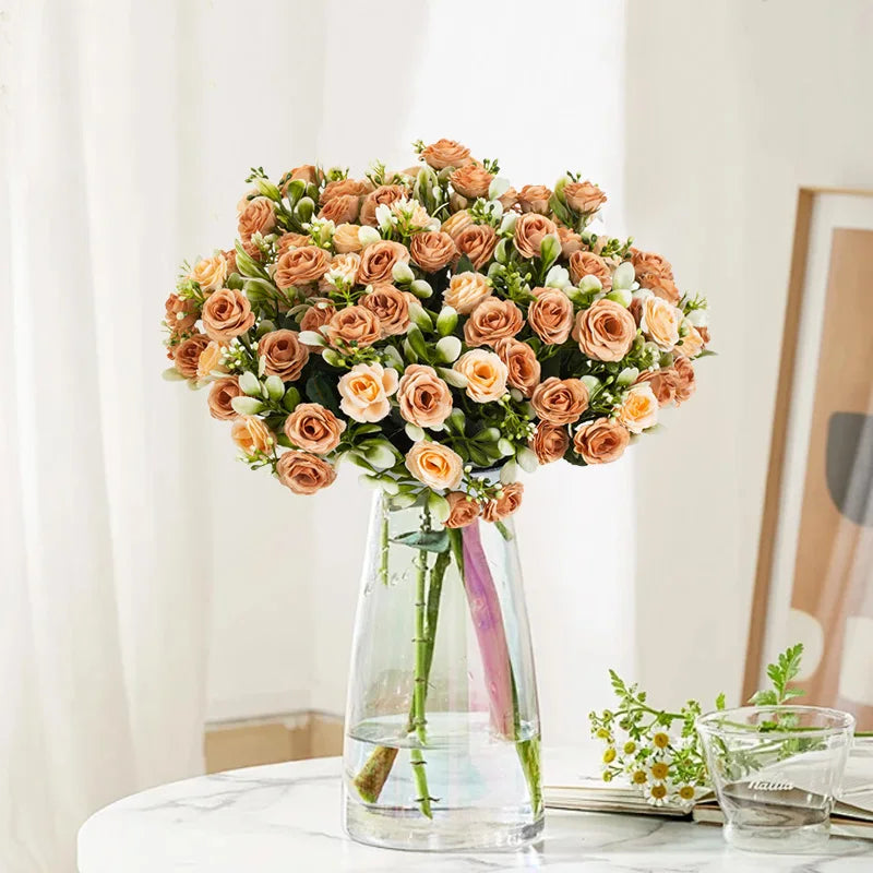 Artificial Flowers Silk Roses Wedding Bridal Bouquets Home Room Table Outdoor Garden Yard Wreath Festival Vase DIY Gifts Decora