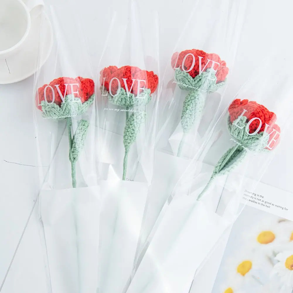 Artificial Flower Handmade Crochet Yarn Rose Outdoor Garden Valentine's Wedding Bridal Bouquet Home Room DIY Gift Box Accessory