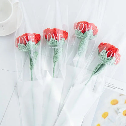 Artificial Flower Handmade Crochet Yarn Rose Outdoor Garden Valentine's Wedding Bridal Bouquet Home Room DIY Gift Box Accessory