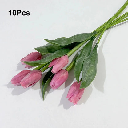 10Pcs Artificial Flowers Tulips Real Touch Latex Plastic Soft Faux Bouquets for Party, Wedding, Home, Room, Garden Decor