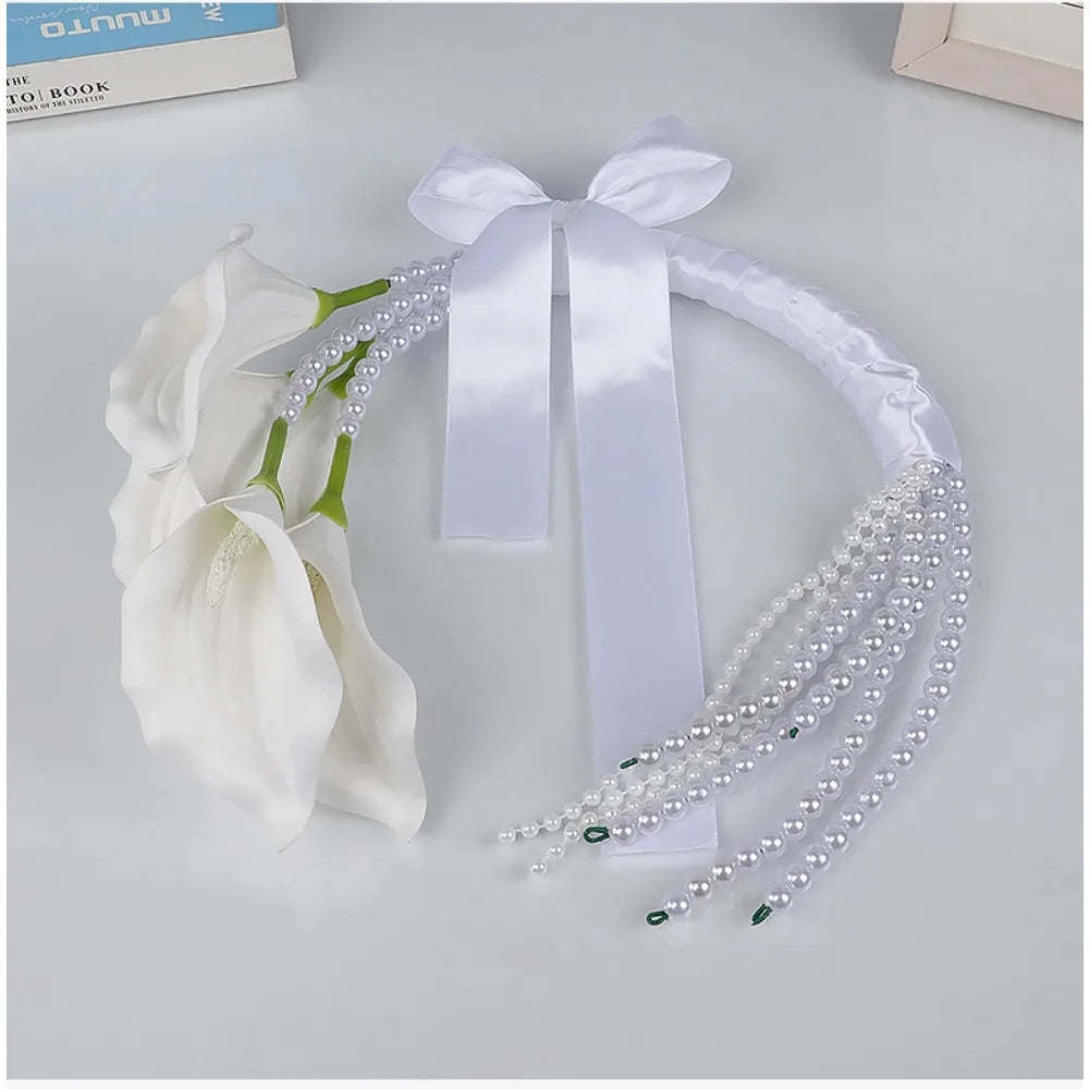 French Pearl Calla Lily Bridal Bouquet искусственные цветы для декора Bridesmaid Bouquets for Wedding Decoration Wedding Props