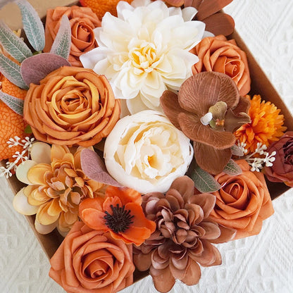 Yannew Terracotta Artificial Flowers Combo Box for DIY Wedding Bridal Bouquets Champagne Flower with Stem Arrangement Cake Decor