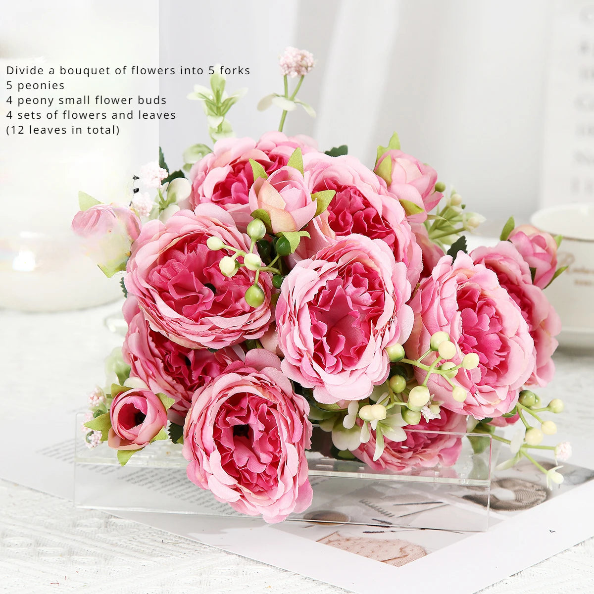 Artificial Roses Bundles of Silk Flowers Handmade Plastic Artificial Flowers Home Flower Arrangement Peony Wedding Decoration