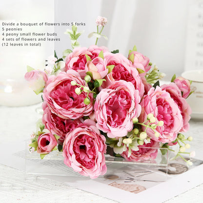 Artificial Roses Bundles of Silk Flowers Handmade Plastic Artificial Flowers Home Flower Arrangement Peony Wedding Decoration