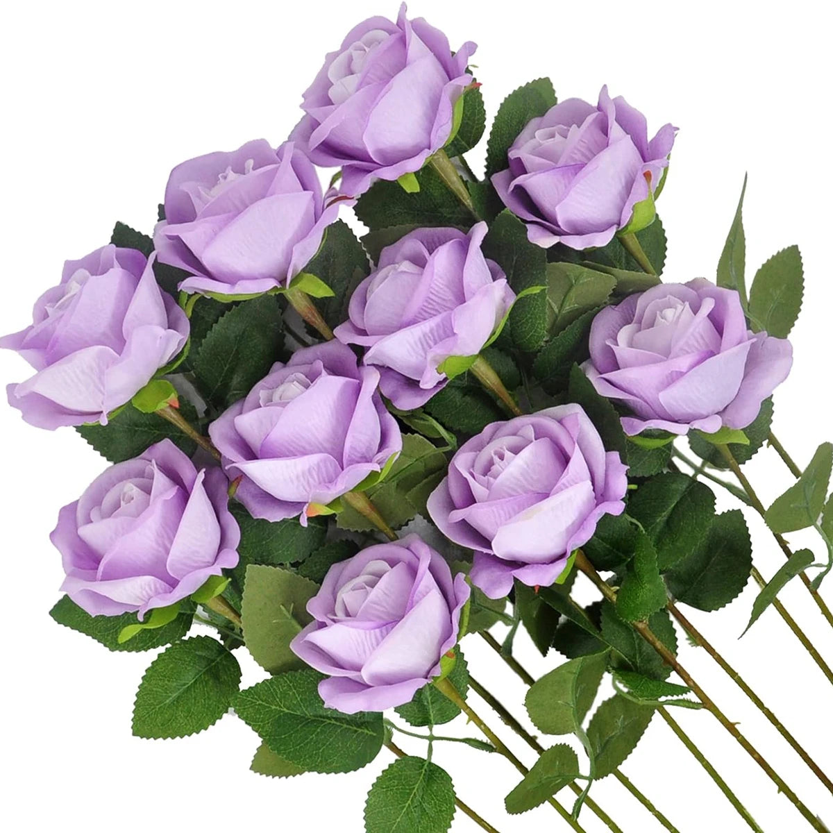 10pcs Artificial Flowers Silk Roses Long Branch Valentine's Day Bridal Bouquets Wedding Home Vase Table Decorations DIY Gift Box