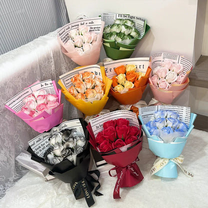 9 Heads Artificial Rose Bouquet Hand Holding Red Flower Birthday Valentine's Day Gift Wedding Bride Decoration Artificial Flower