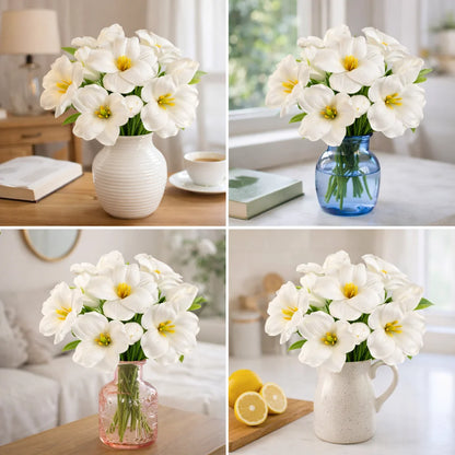 8pcs Brownie Tulip Artificial Flowers Bouquet PU Soft Fake Tulips for Home Office Room Decor Wedding Photography Props Flower