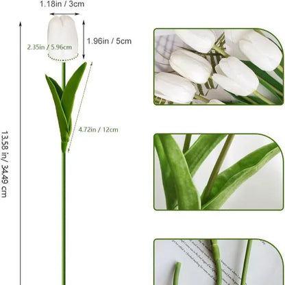 12pcs Real Touch Artificial Tulip Flowers Bouquet - Realistic Multi-Bloom Tulips with Foliage, Wedding/Mother's Day Decor