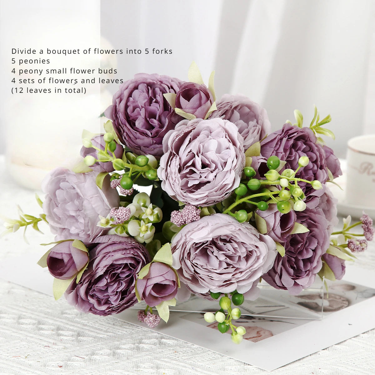 Artificial Roses Bundles of Silk Flowers Handmade Plastic Artificial Flowers Home Flower Arrangement Peony Wedding Decoration