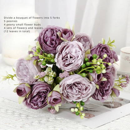 Artificial Roses Bundles of Silk Flowers Handmade Plastic Artificial Flowers Home Flower Arrangement Peony Wedding Decoration