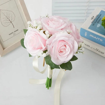 Silk Flower Bridal Bouquet Pre-Made Bowknot Wedding Bouquets for Bride Reusable Fake Flower Artificial Rose Bouquet
