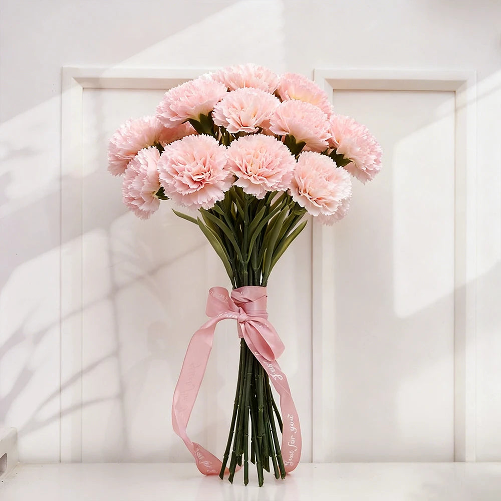 Artificial Carnations Pink Flowers 10pcs Silk Fake Flowers for Wedding Bouquets Floral Arrangements Mothers Day Gifts Home Decor
