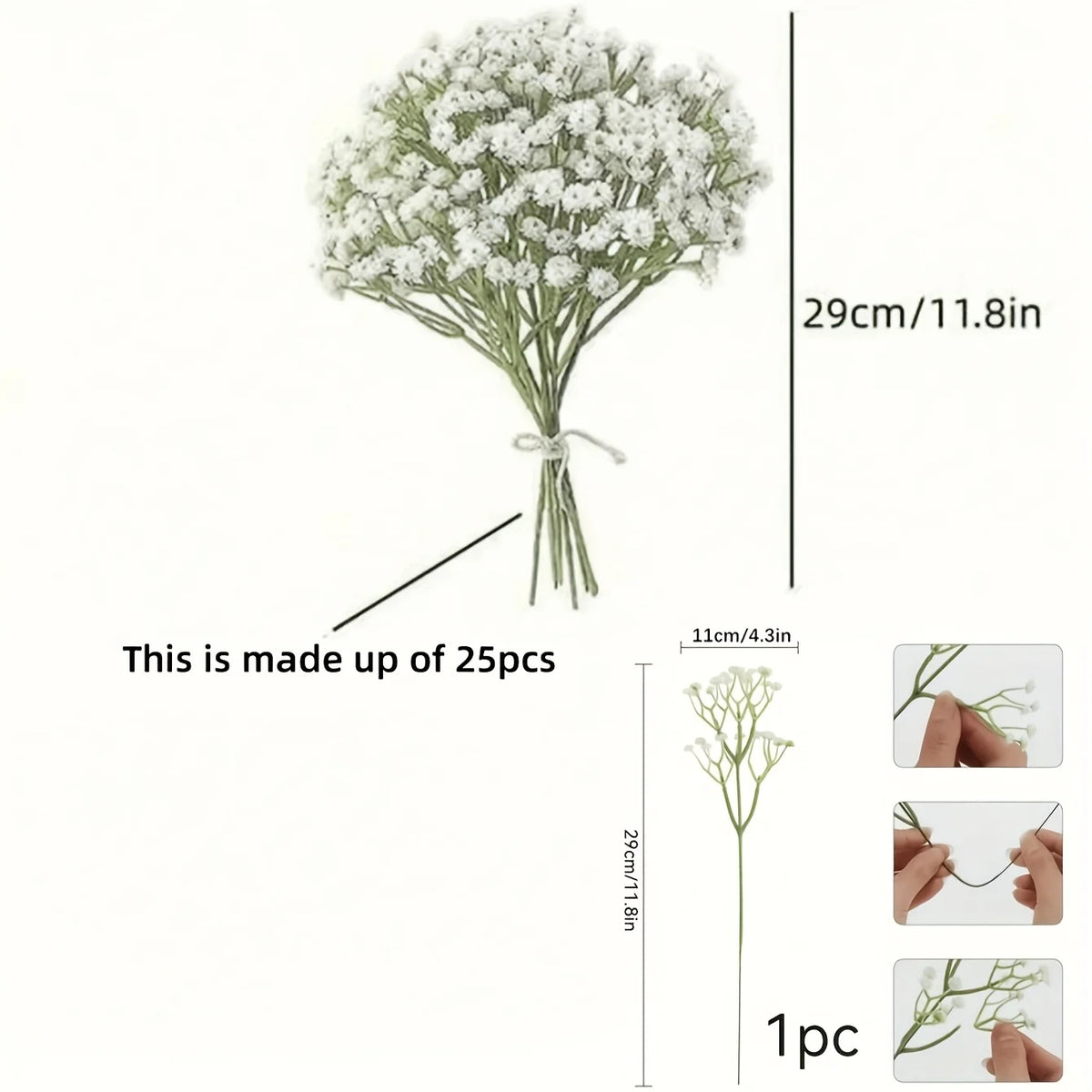 20pcs Realistic White Gypsophila Artificial Flowers - Elegant Faux Breath for Wedding Bouquets, DIY Home & Office Decor