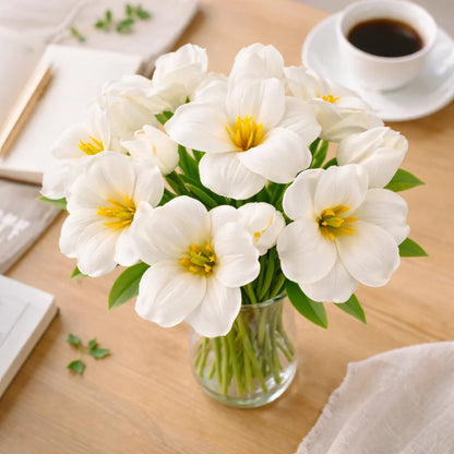 8pcs Brownie Tulip Artificial Flowers Bouquet PU Soft Fake Tulips for Home Office Room Decor Wedding Photography Props Flower