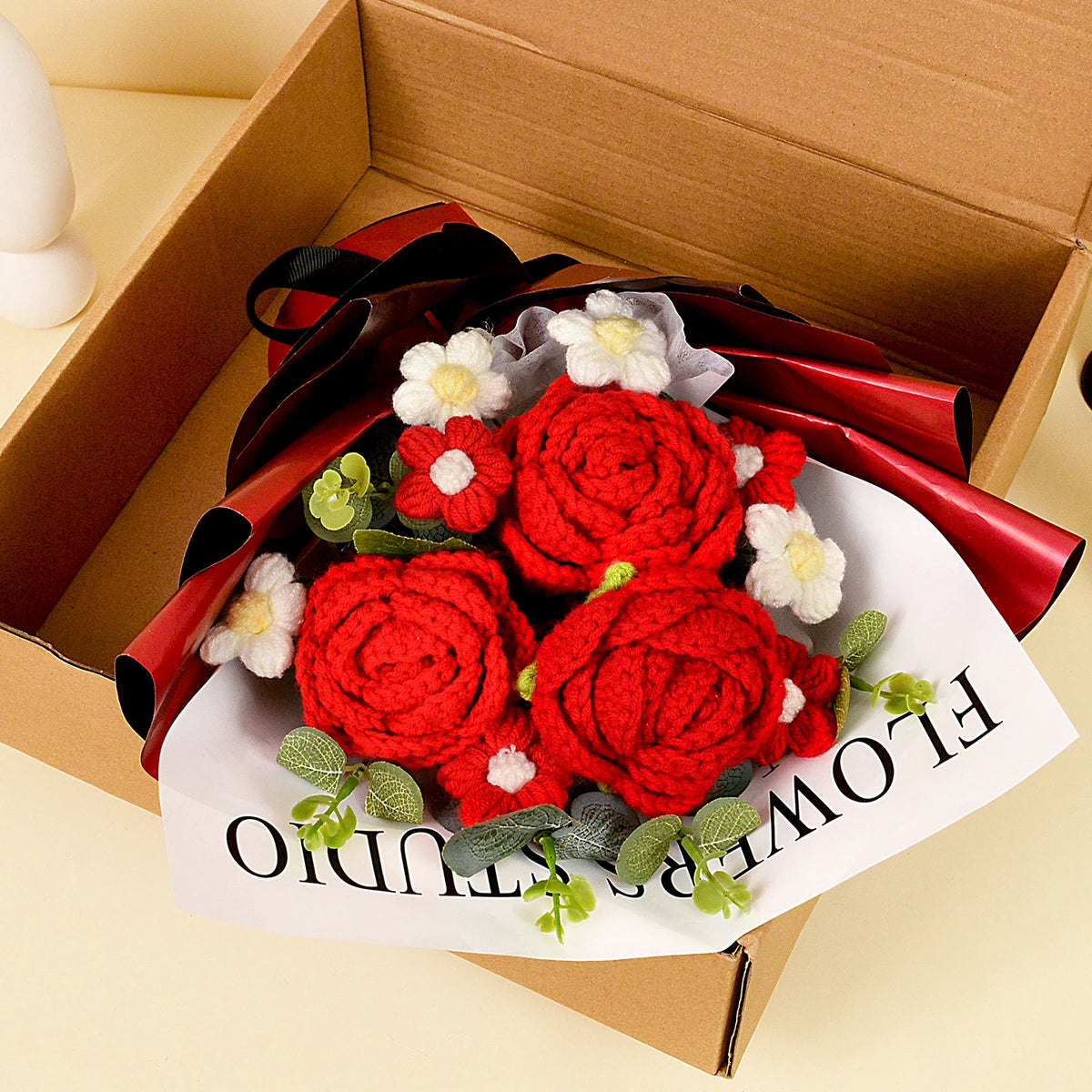 Handmade Crochet Red Rose Flowers Bouquet, Crochet Flower Bouquets for Mother's Day, Valentine's Day, Anniversary, Birthday