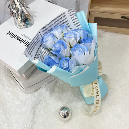 9 Heads Artificial Rose Bouquet Hand Holding Red Flower Birthday Valentine's Day Gift Wedding Bride Decoration Artificial Flower