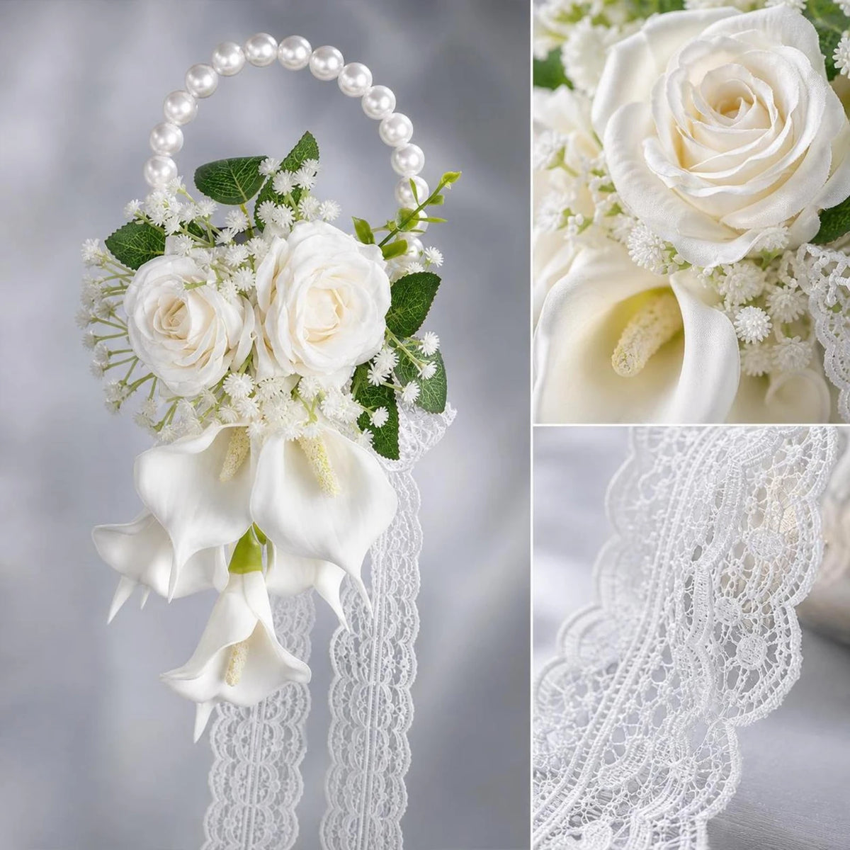 Wedding Bouquet with Pearl Handle Decorative Bridal Bouquet with Pearl Handle Handheld Flower Arrangement Elegant Flowers Formal