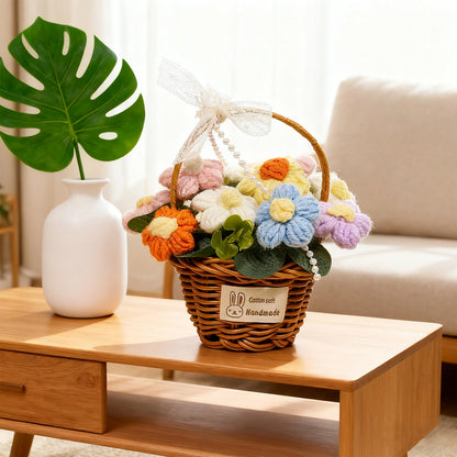 1pc Handmade Crochet Flower Bouquet, Knitted Daisy Flower Basket for Mother's Day, Christmas, Thanksgiving, Desk, Home Decor