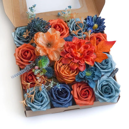 Yannew Terracotta Artificial Flowers Combo Box for DIY Wedding Bridal Bouquets Champagne Flower with Stem Arrangement Cake Decor
