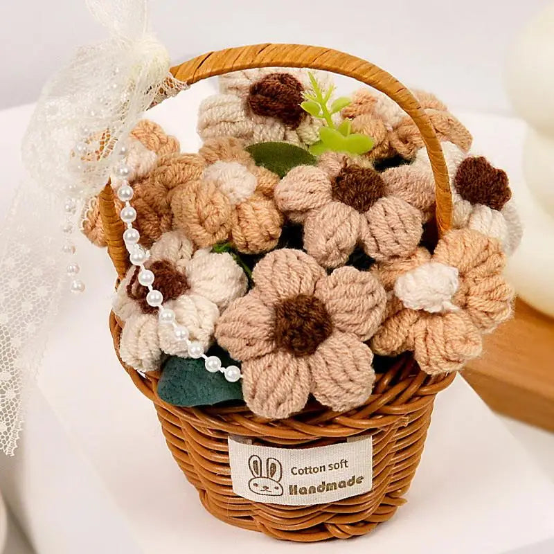 1PC Handmade Crochet Flower Bouquets Knitted Flowers for Christmas Wedding Housewarming Living Room Display