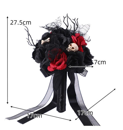 Yannew Black Burgundy Gothic Bridal Bouquets for Bride Bridesmaids Artifiicial Silk Foam Roses Flower Wedding Bouquet Halloween