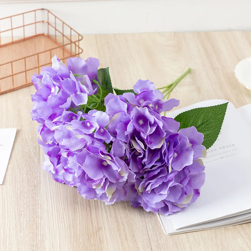 48CM Long 5 Heads Silk Hydrangea Heads with Stems Artificial Hydrangea Flower Head for Home Wedding Party Baby Shower Decoration