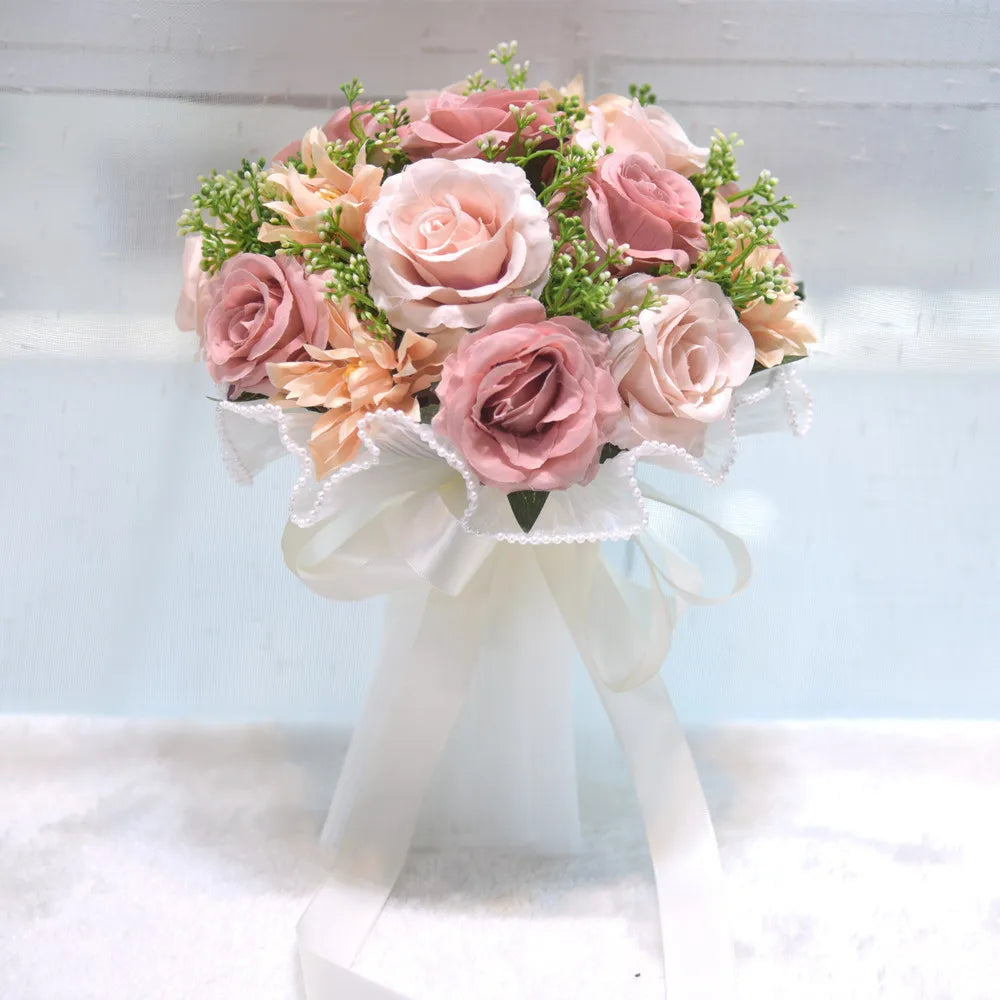 YO CHO Bridal Flower Bouquet Wedding Supplies Artificial Silk Rose Peony Flower Wedding Bouquet Dahlia Orchid Quality Bouquets