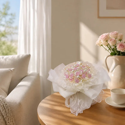 Pearl DIY Rose Bouquet Material Kit Romantic Valentines Day Gift With Light Ribbon Artificial Flower Handmade Set
