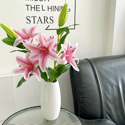 Artificial Silk Flowers Fake Lily Bouquet 41cm Long DIY Creative Two Flowers One Bud Branch Home Decoration Arrangement Flower